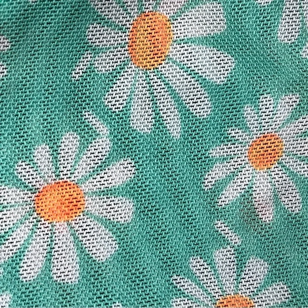 Retro Daisy Mesh Sheer Tie-Front Cardigan XS Green Floral Short Sleeve 70s 80s - Picture 7 of 7
